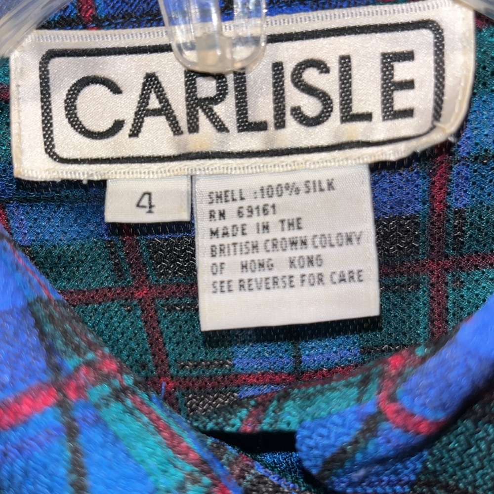 Vintage Silk Plaid Blouse with shoulder pads - Picture 4 of 6